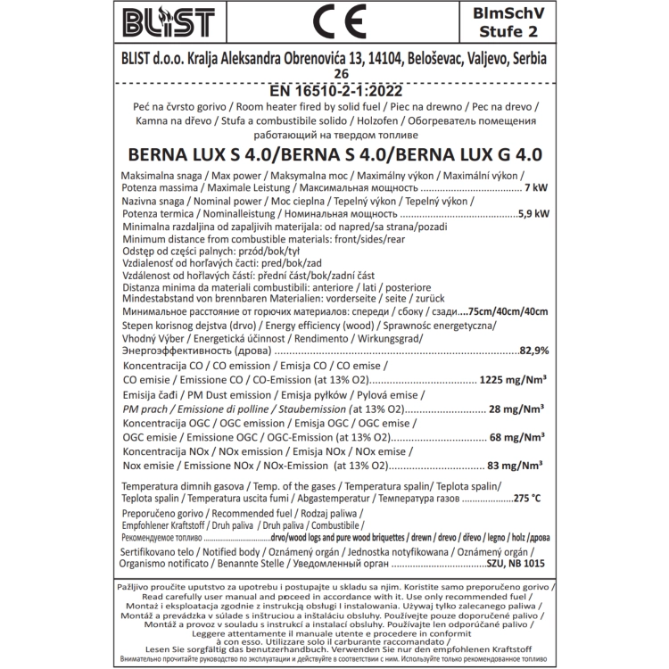 Piec kominek koza szamotowy BERNA LUX S 4.0 BLIST 5,9 kW A+