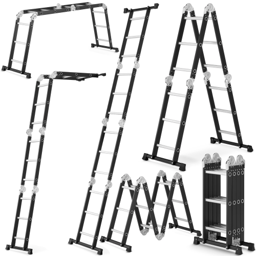 Drabina aluminiowa stalowa przegubowa składana wielofunkcyjna rozkładana 4x3 HIGHER Black