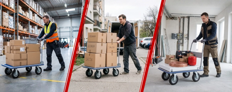 Wózek platformowy transportowy magazynowy 300 kg HIGHER koła pneumatyczne