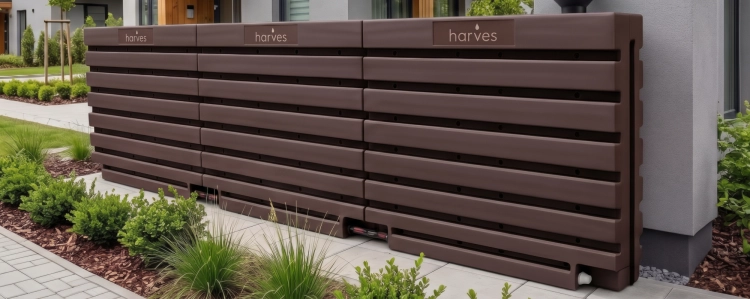 Ścienny zbiornik na deszczówkę wodę 1000 L płaski modułowy naziemny Rainwater Wall HARVES kolor brązowy