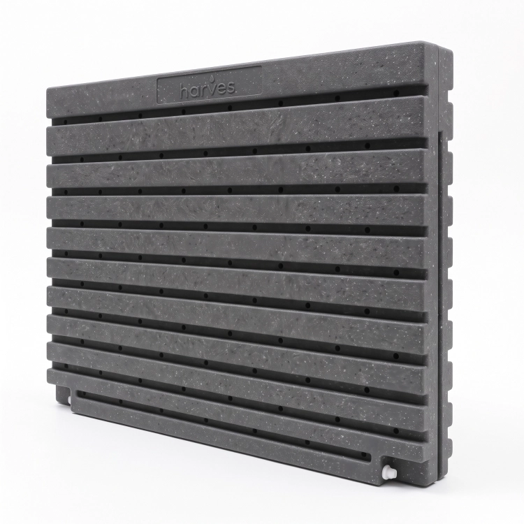 Ścienny zbiornik na deszczówkę wodę 1000 L płaski modułowy naziemny Rainwater Wall HARVES kolor ciemny szary terracota