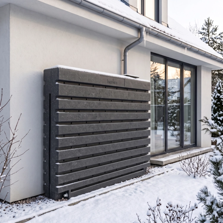 Ścienny zbiornik na deszczówkę wodę 1000 L płaski modułowy naziemny Rainwater Wall HARVES kolor ciemny szary terracota