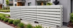 Ścienny zbiornik na deszczówkę wodę 1000 L płaski modułowy naziemny Rainwater Wall HARVES kolor jasny szary terracota
