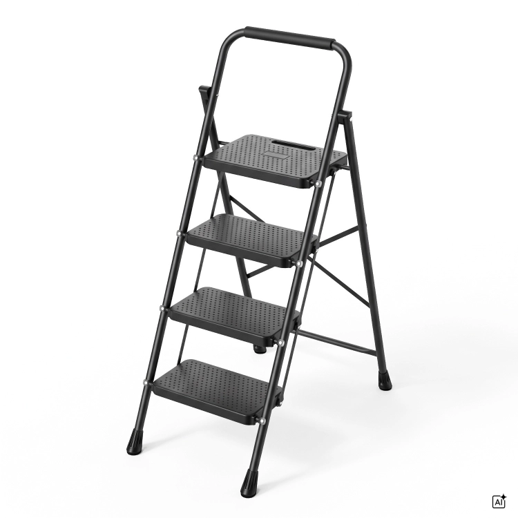 Drabina domowa stalowa składana schodki domowe 4 stopnie HIGHER 150 kg