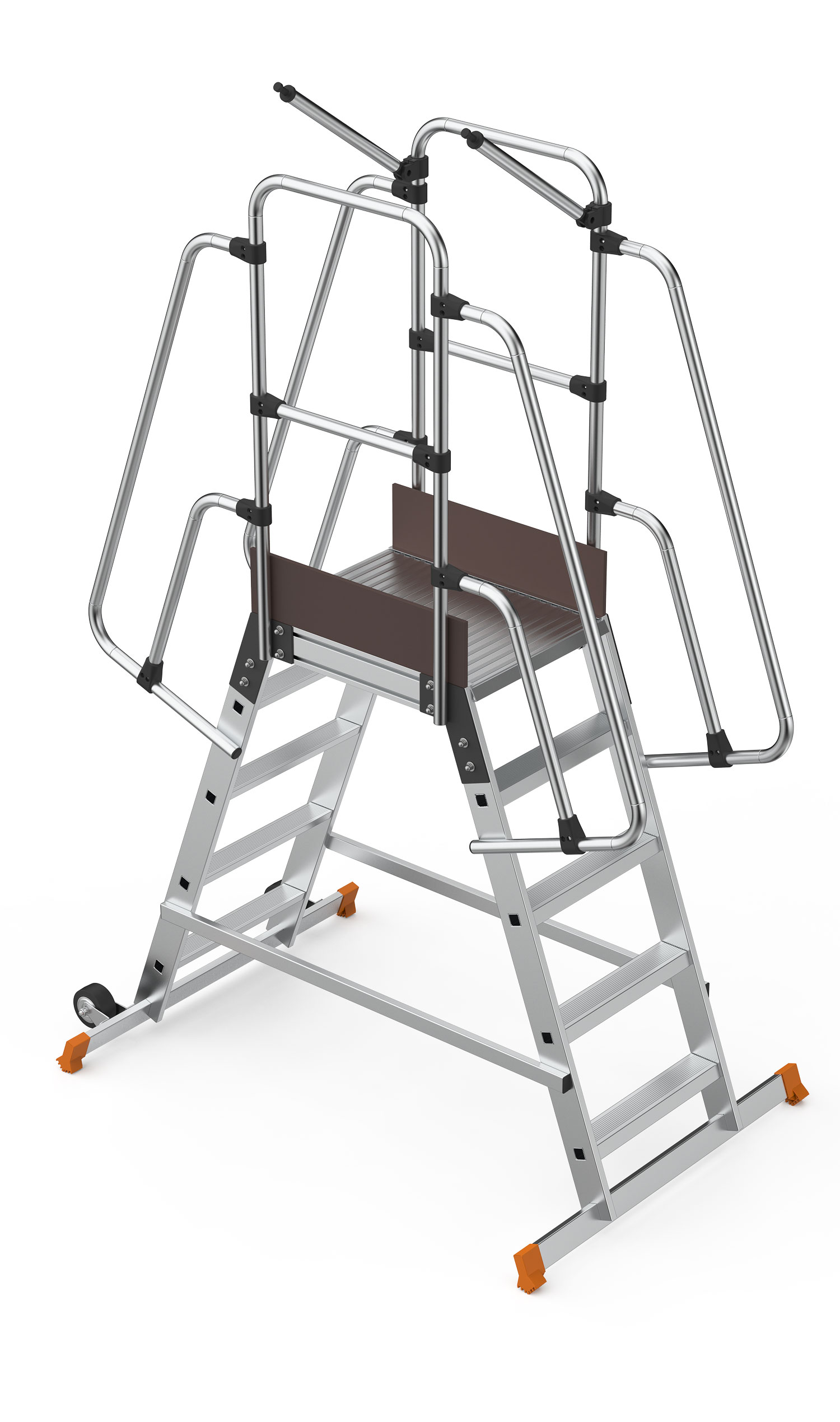 Schody magazynowe dwustronne 4 stopnie + podest mostek z wejściem dwustronnym  