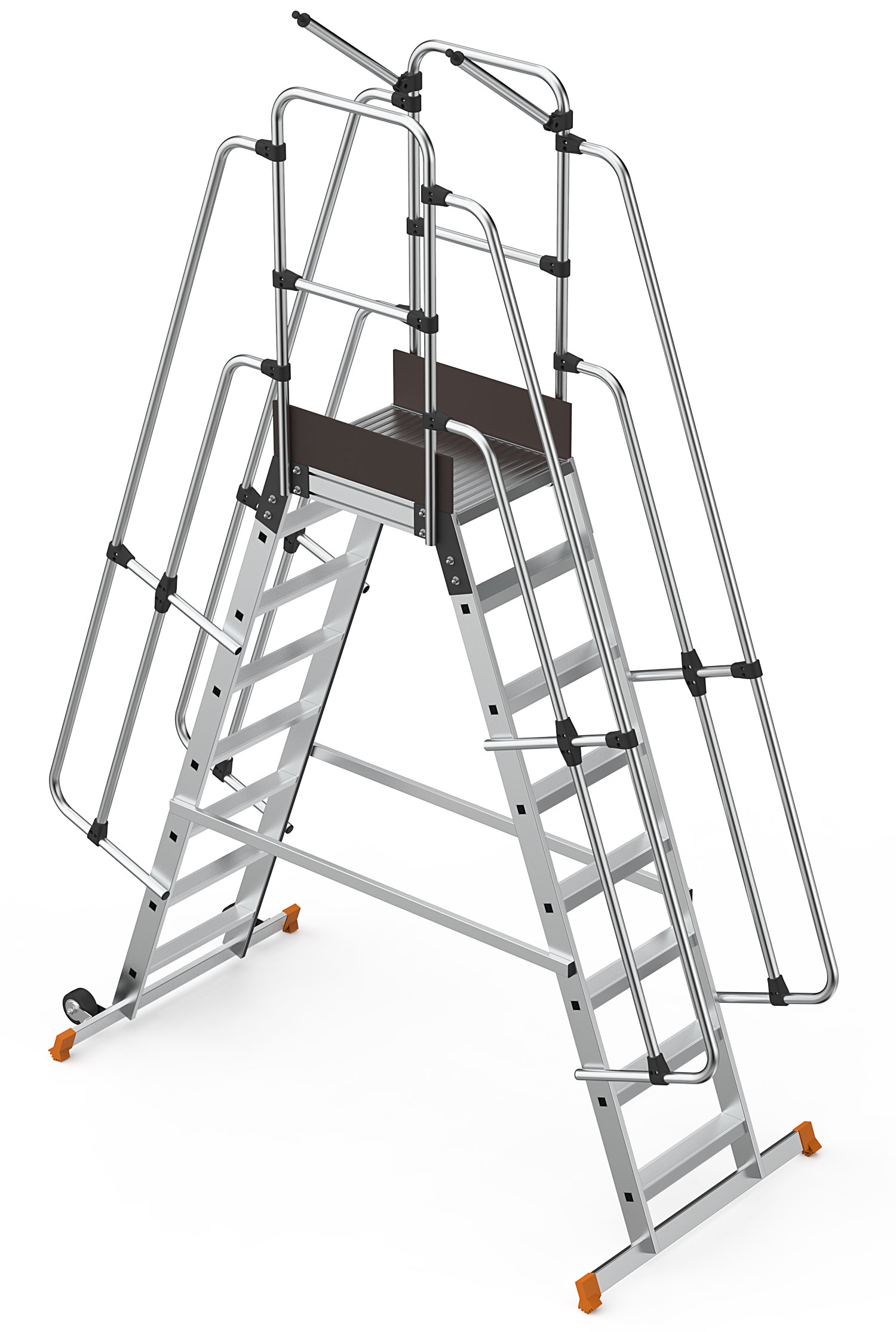 Schody magazynowe dwustronne 7 stopni + podest mostek z wejściem dwustronnym