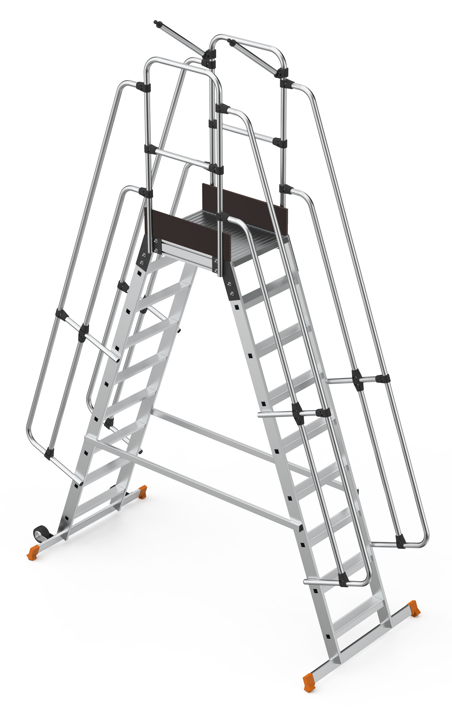 Schody magazynowe dwustronne 8 stopni + podest mostek z wejściem dwustronnym  