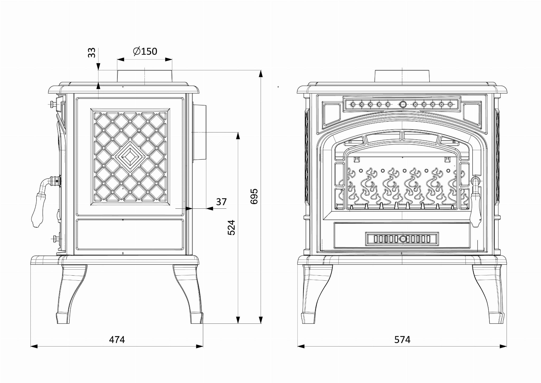 Piec kominek żeliwny KAWMET P7