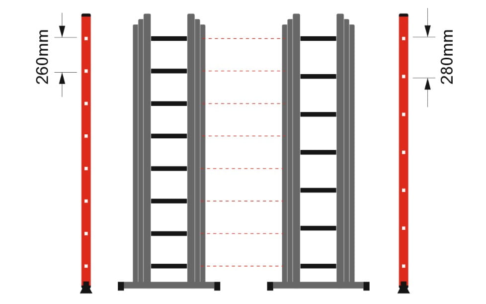 Drabina aluminiowa 3x11 HIGHER na schody 8,45 m 150 kg + hak