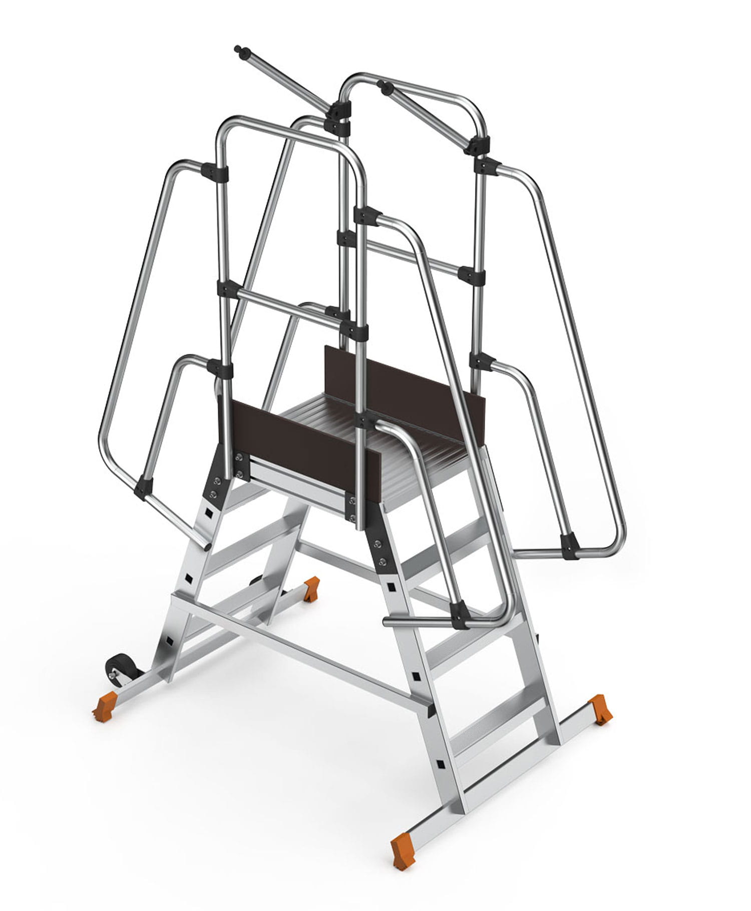 Schody magazynowe dwustronne 3 stopnie + podest mostek z wejściem dwustronnym