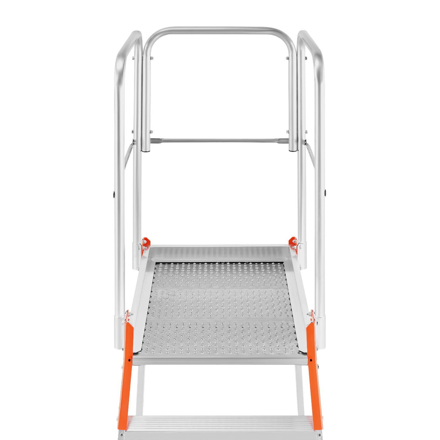 Drabina magazynowa ALOSS®️ z wejściem jednostronnym, schodki, schody magazynowe, podest, pomost magazynowy - model: 9508 (7 stopni + podest)