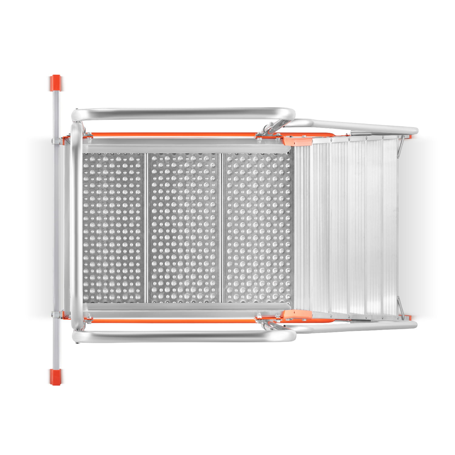 Drabina magazynowa ALOSS®️ z wejściem jednostronnym, schodki, schody magazynowe, podest, pomost magazynowy - model: 9508 (7 stopni + podest)