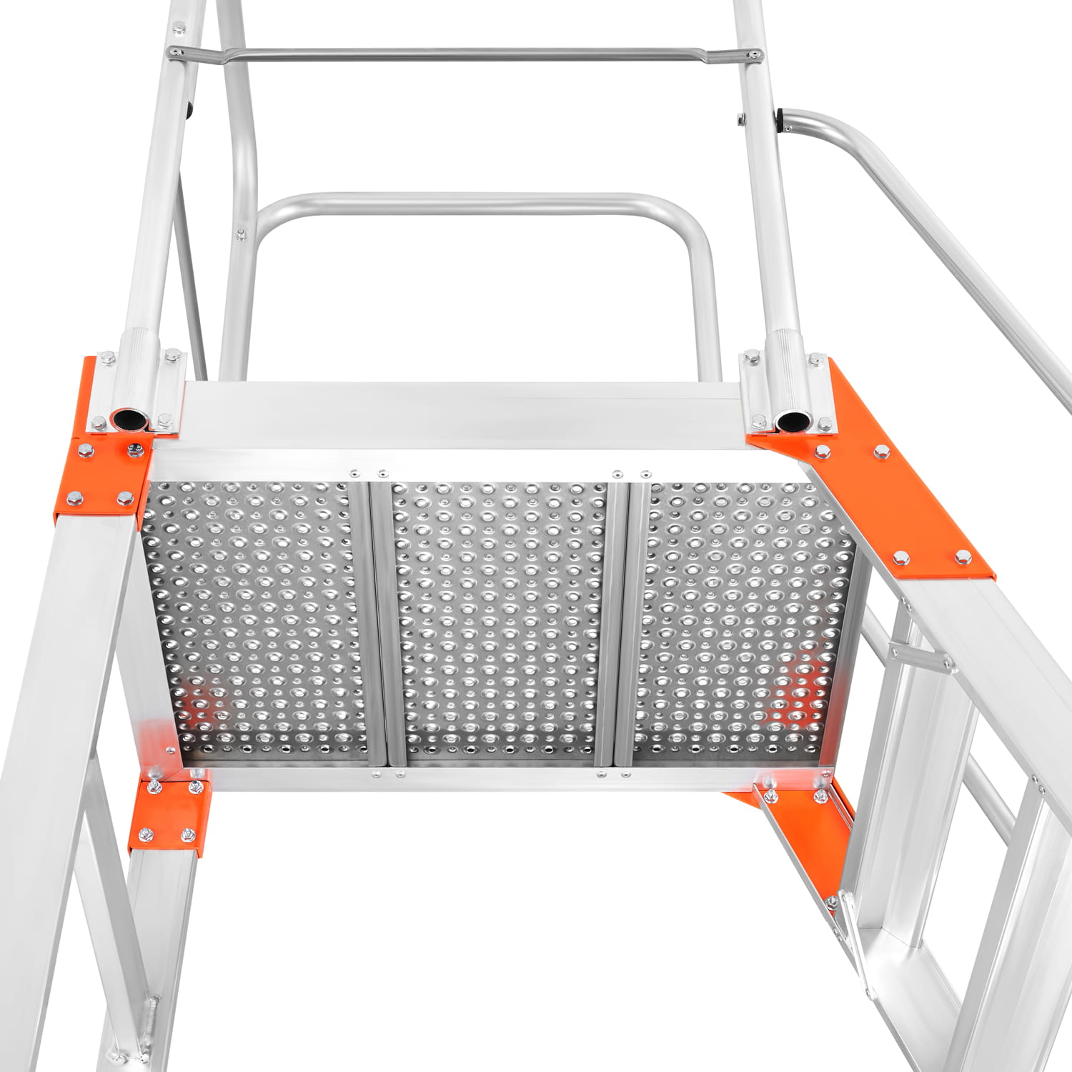 Drabina magazynowa ALOSS®️ z wejściem jednostronnym, schodki, schody magazynowe, podest, pomost magazynowy - model: 9508 (7 stopni + podest)