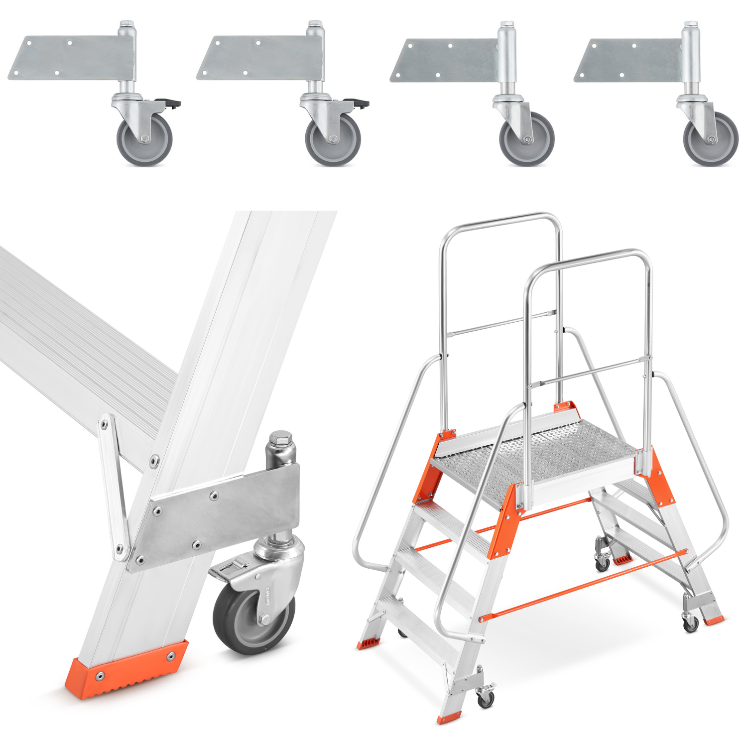 Koła sprężynowe (4 szt.) rolki jezdne do drabin magazynowych z wejściem jednostronnym ALOSS®️ Seria / typoszereg drabin 95xx - wszystkie modele drabin / (wersja C)