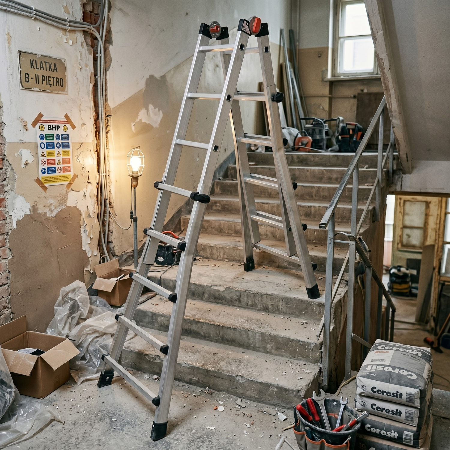 Drabina aluminiowa teleskopowa 5,7 m GIERRE 5+5 na schody przegubowa 150 kg