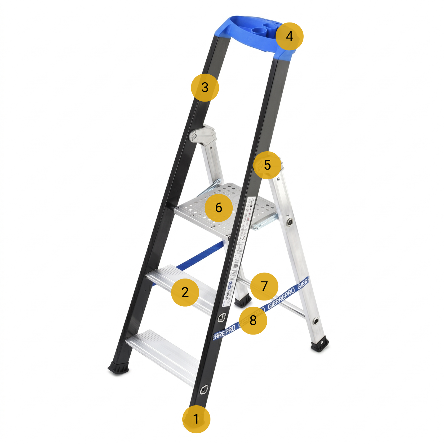 Drabina aluminiowa jednostronna GIERRE 3 stopnie podest 150 kg 2,63 m