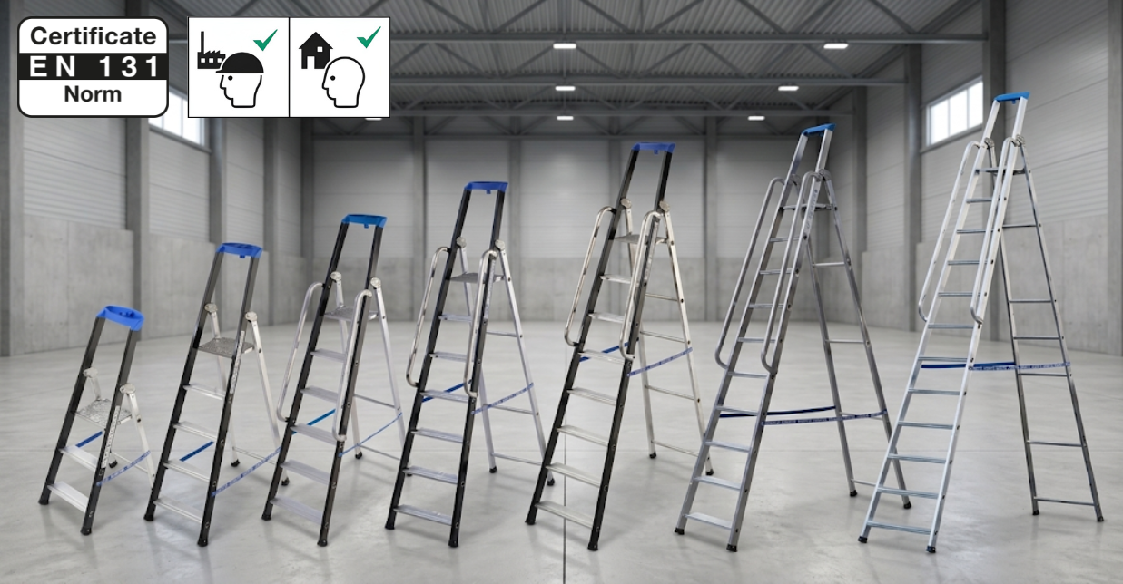 Drabina aluminiowa jednostronna GIERRE 3 stopnie podest 150 kg 2,63 m