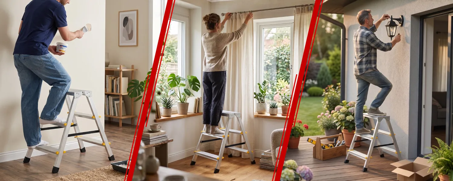 Drabina aluminiowa domowa dwustronna składana HIGHER 2x2 stopnie taboret podnóżek schodek
