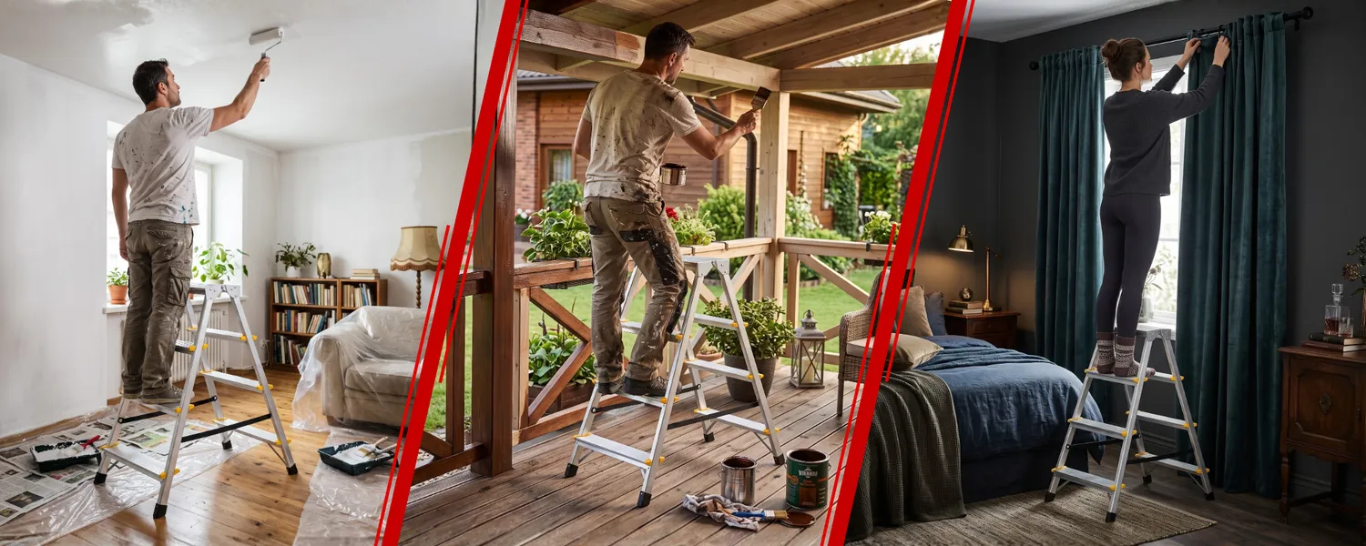 Drabina aluminiowa domowa dwustronna składana HIGHER 2x4 stopnie taboret podnóżek schodek