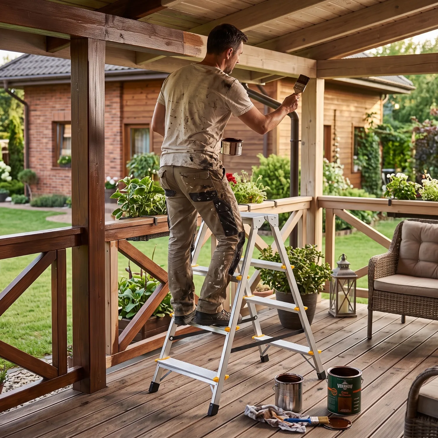 Drabina aluminiowa domowa dwustronna składana HIGHER 2x4 stopnie taboret podnóżek schodek