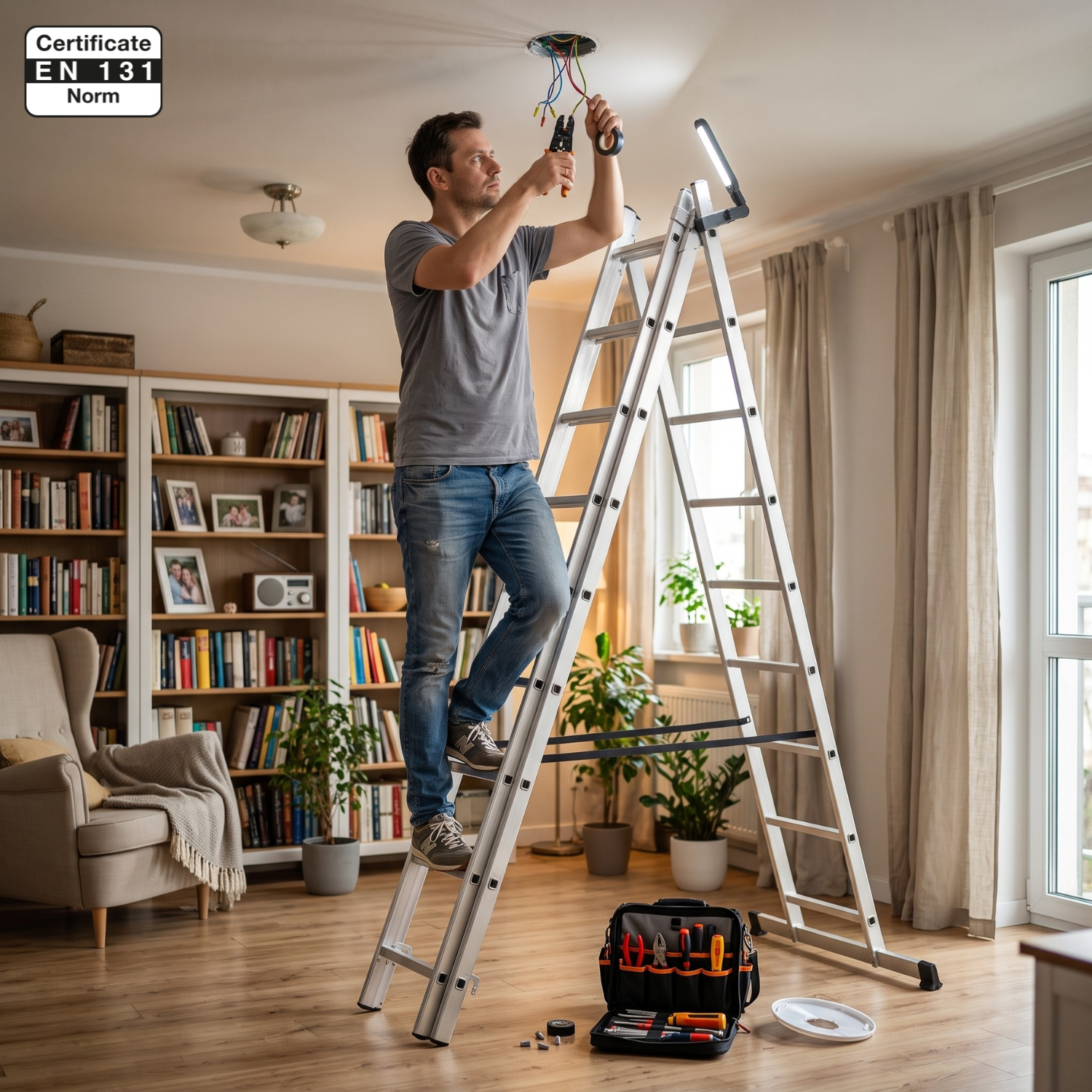 Drabina aluminiowa wielofunkcyjna uniwersalna z adaptacją na schody 3x9 HIGHER 150kg