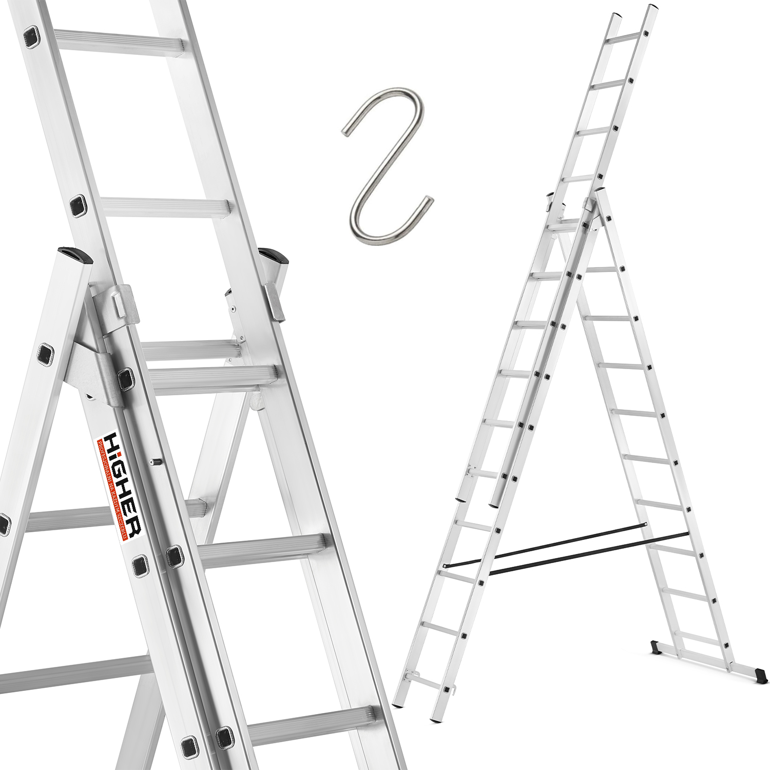 Drabina aluminiowa wielofunkcyjna uniwersalna z adaptacją na schody 3x10 HIGHER 150kg