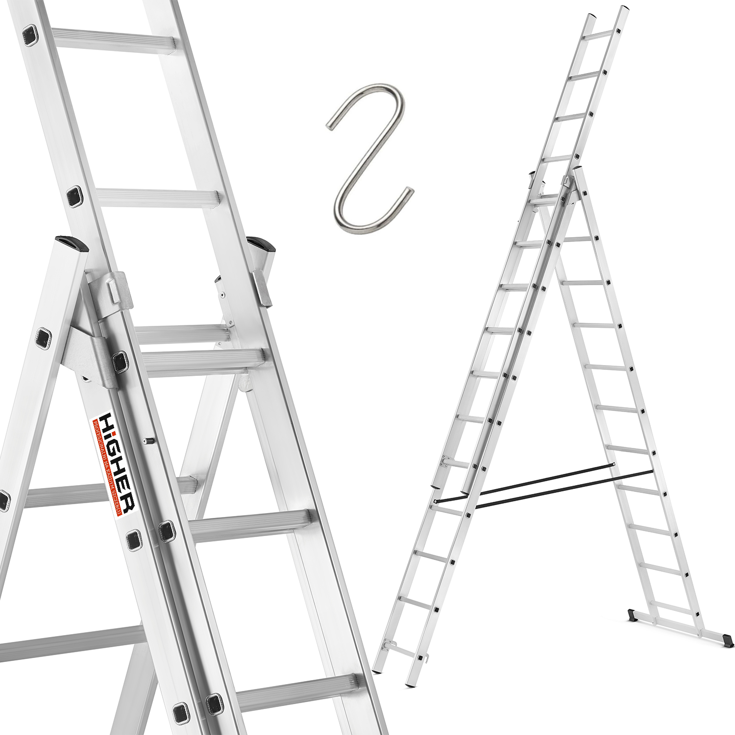 Drabina aluminiowa wielofunkcyjna uniwersalna z adaptacją na schody 3x11 HIGHER 150kg