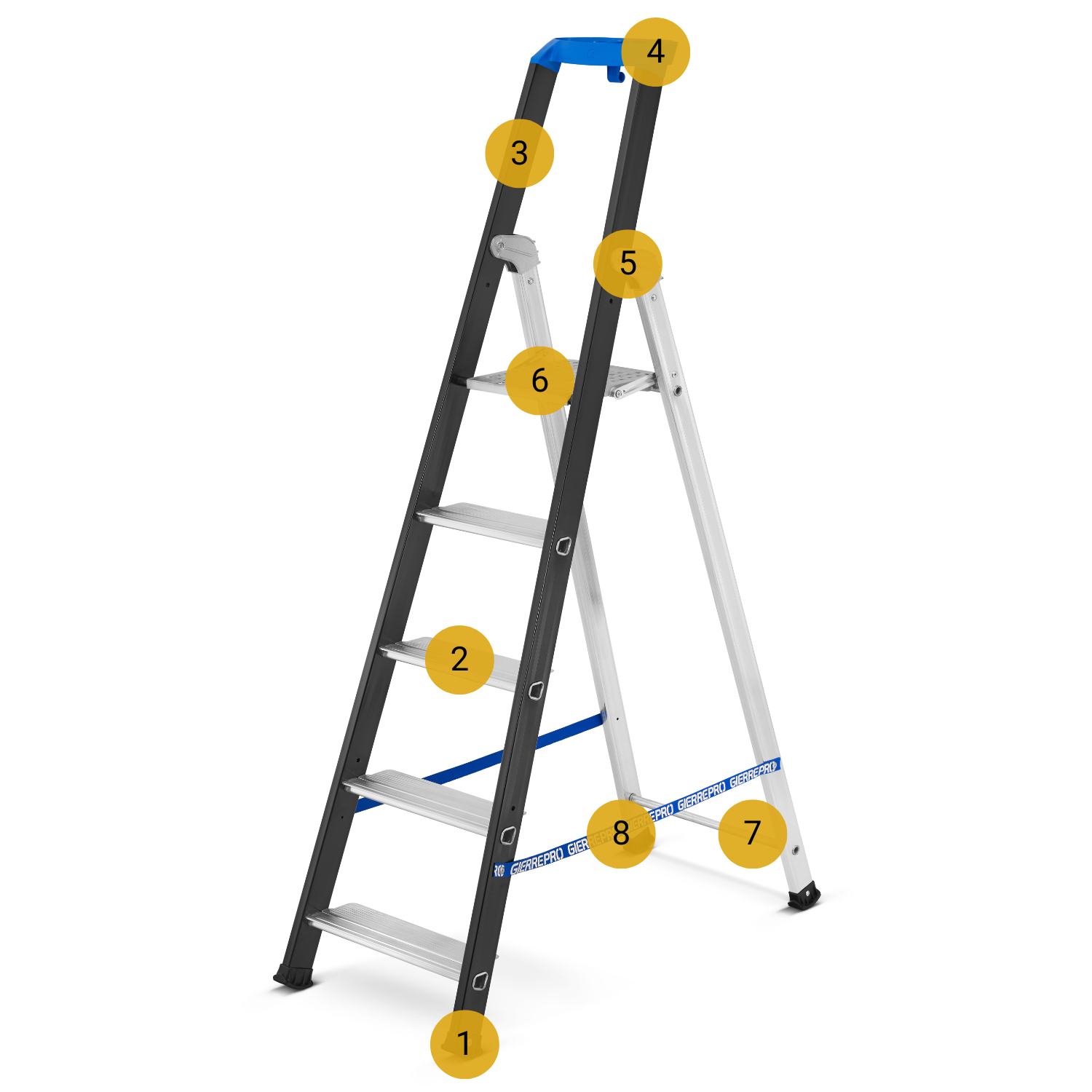 Drabina aluminiowa jednostronna GIERRE 5 stopni podest 150 kg 3,10 m