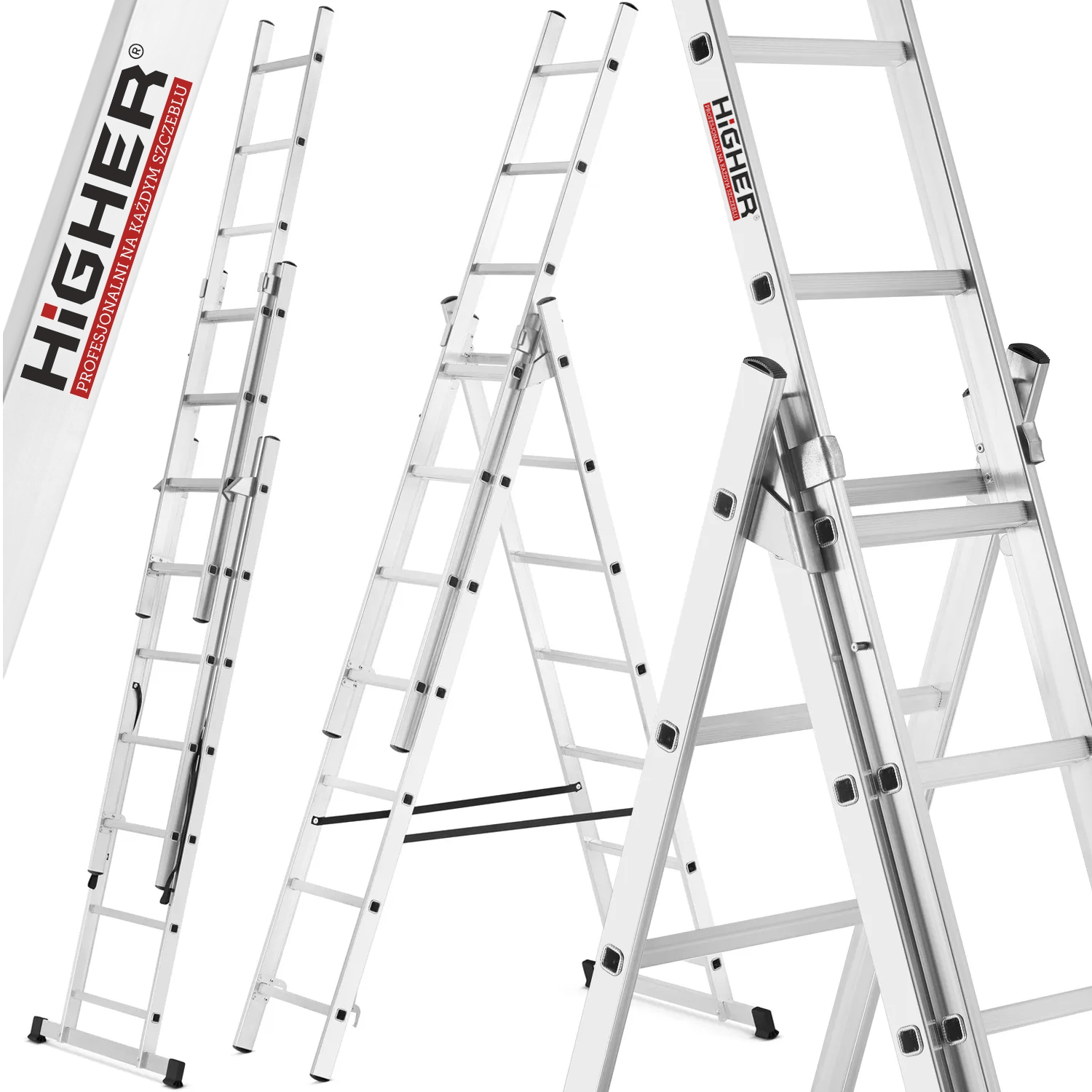 Drabina aluminiowa wielofunkcyjna uniwersalna z adaptacją na schody 3x7 HIGHER 150kg