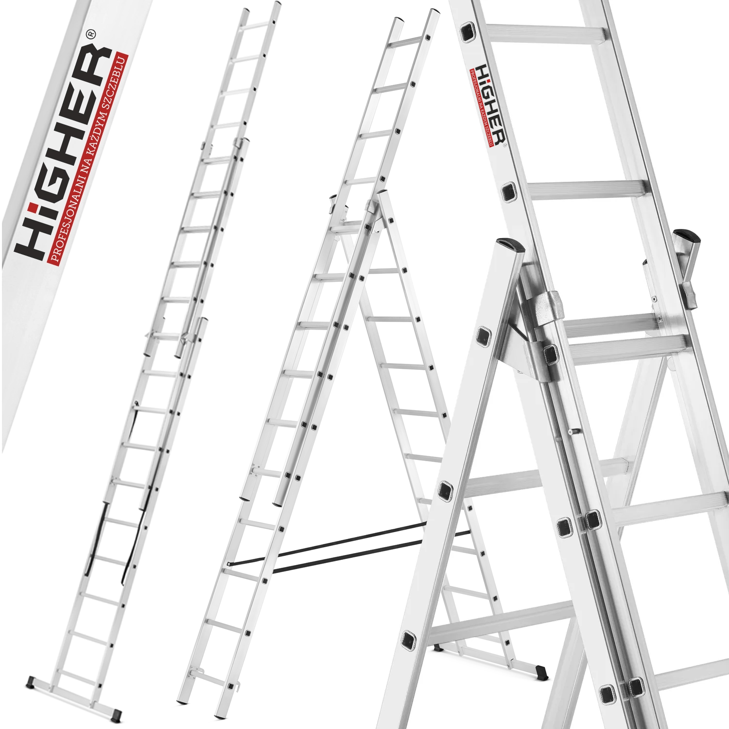 Drabina aluminiowa wielofunkcyjna uniwersalna z adaptacją na schody 3x10 HIGHER 150kg
