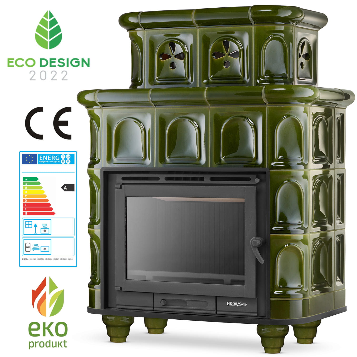 Piec kominek piecyk koza kaflowy ceramiczny obudowa kominkowa SALZBURG kolor zielony