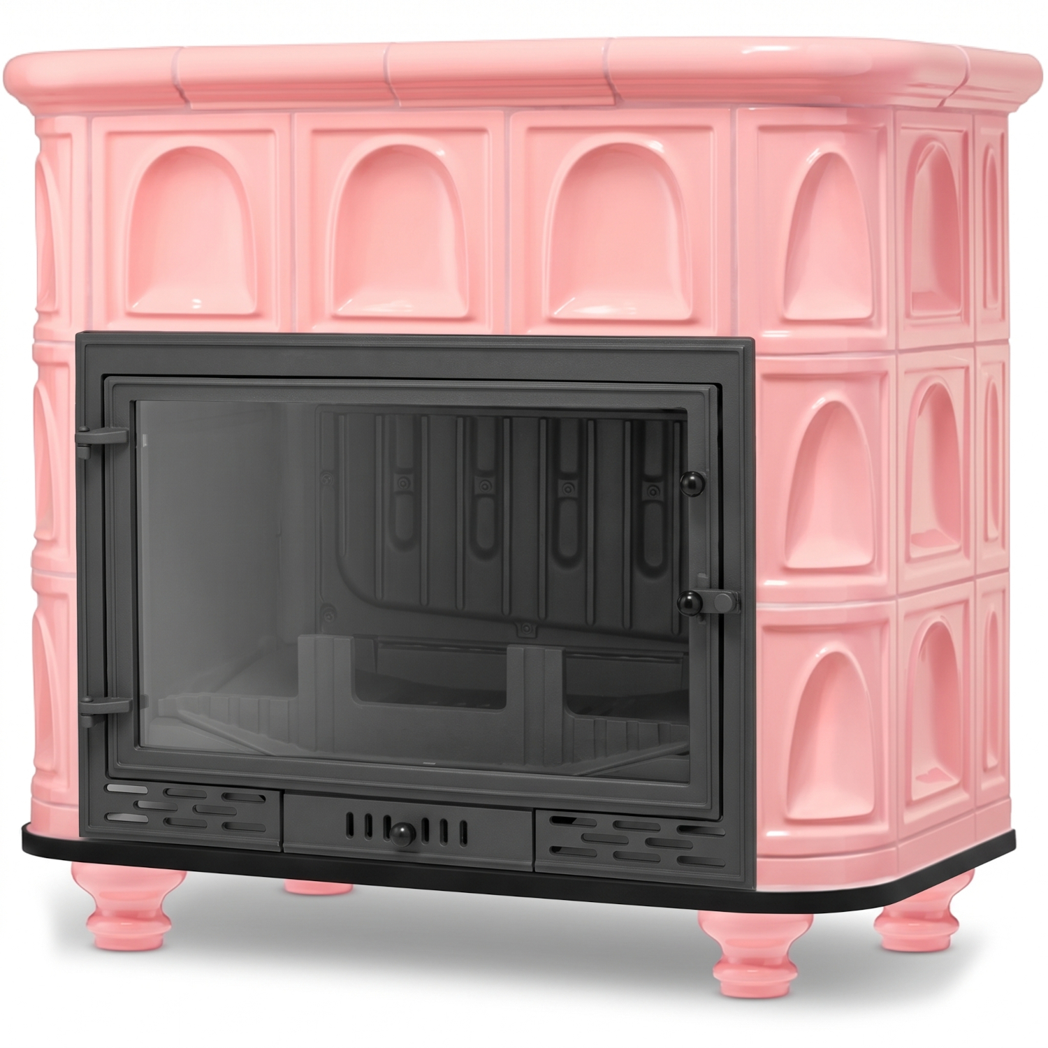 Piec kominek koza kaflowy ceramiczny Florencja Barbie Pink różowy z płaszczem wodnym kocioł CO