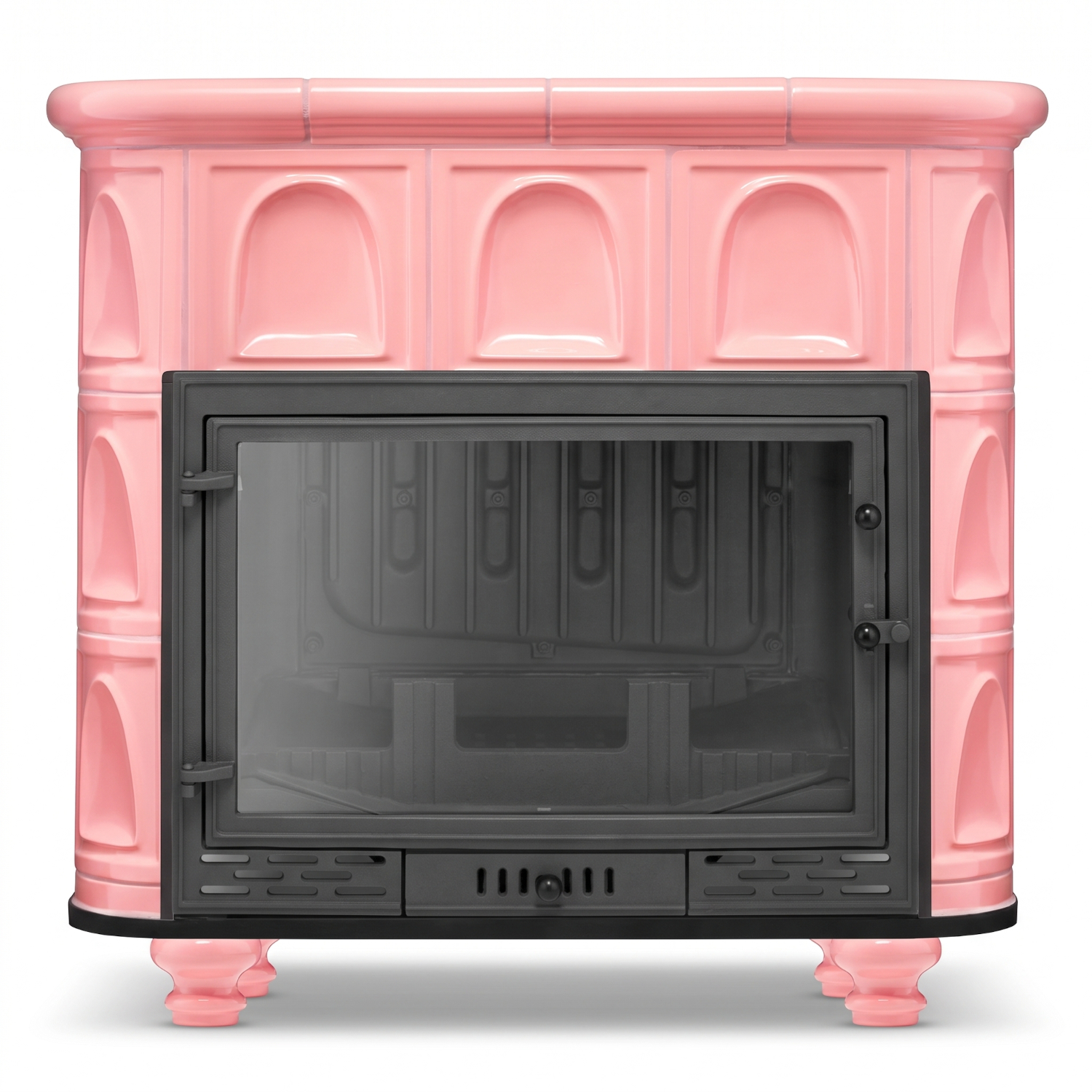 Piec kominek koza kaflowy ceramiczny Florencja Barbie Pink różowy z płaszczem wodnym kocioł CO