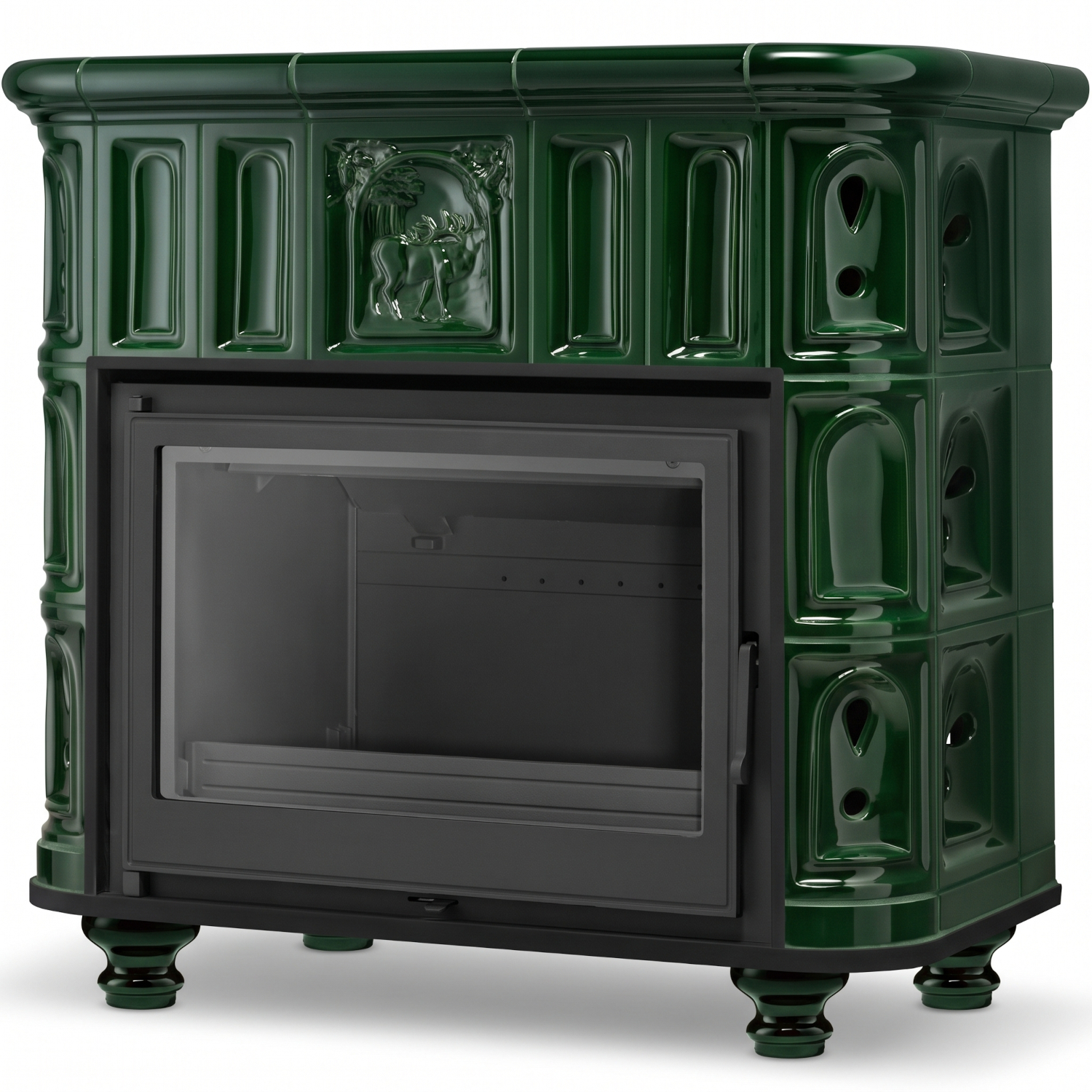 Piec kominek piecyk koza kaflowy ceramiczny BERGEN zielony wkład FERGUSS FGS-LUX18 11,7 kw