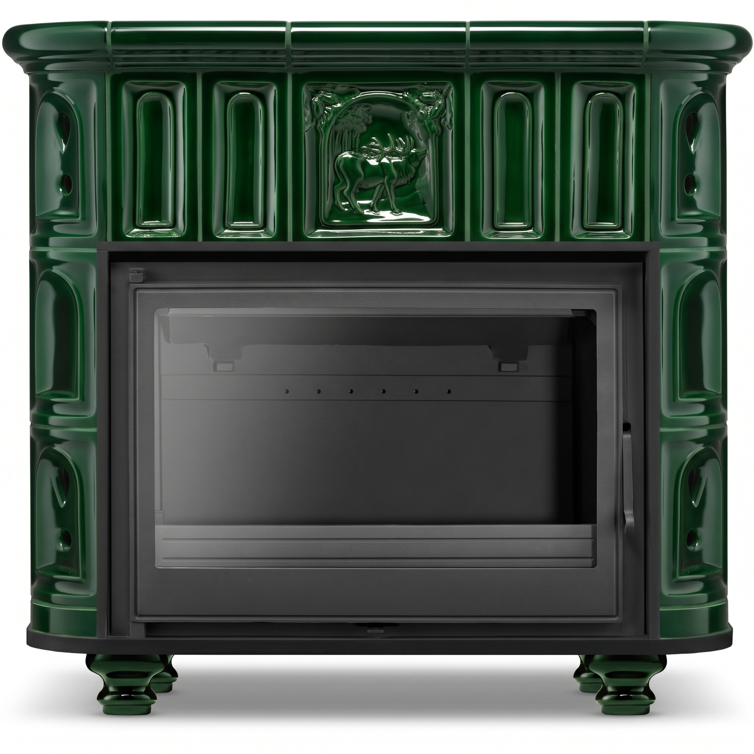 Piec kominek piecyk koza kaflowy ceramiczny BERGEN zielony wkład FERGUSS FGS-LUX18 11,7 kw