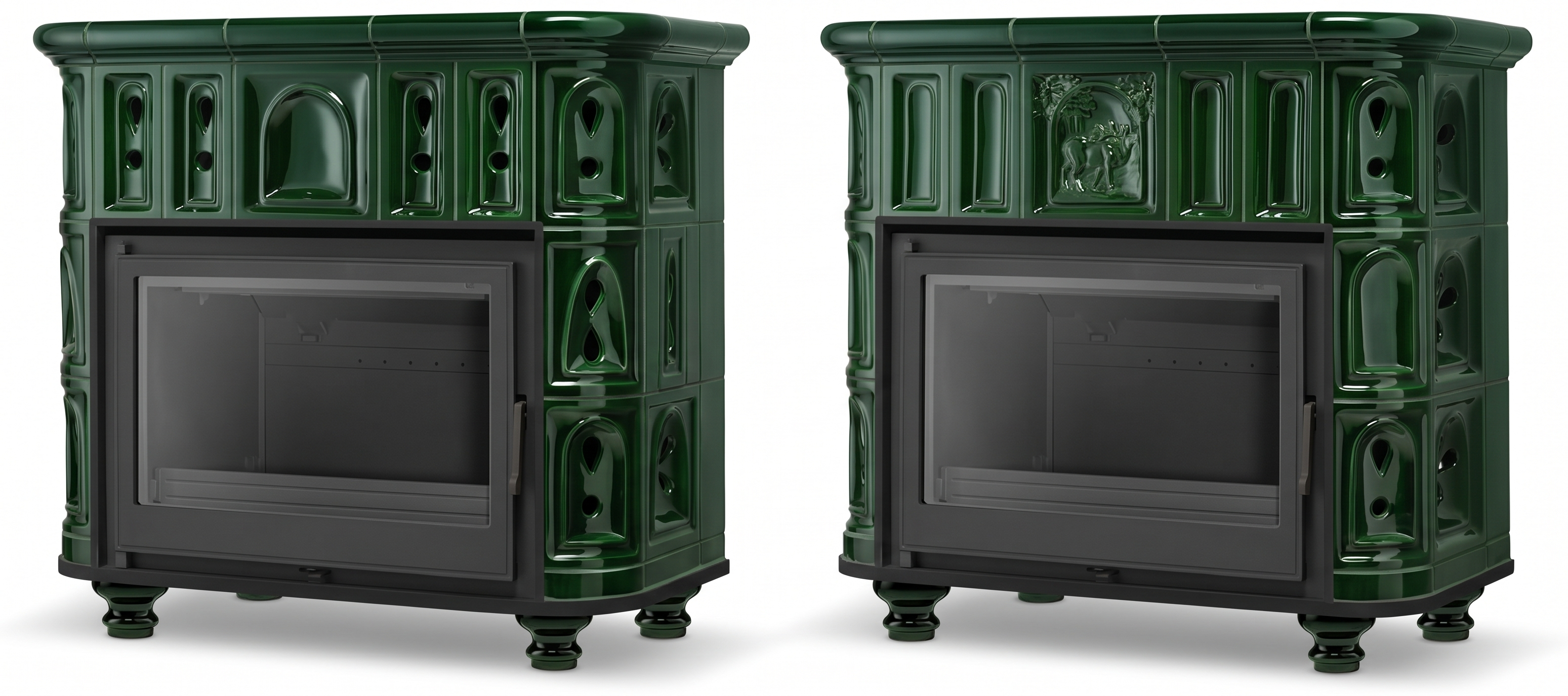 Piec kominek piecyk koza kaflowy ceramiczny BERGEN zielony wkład FERGUSS FGS-LUX18 11,7 kw