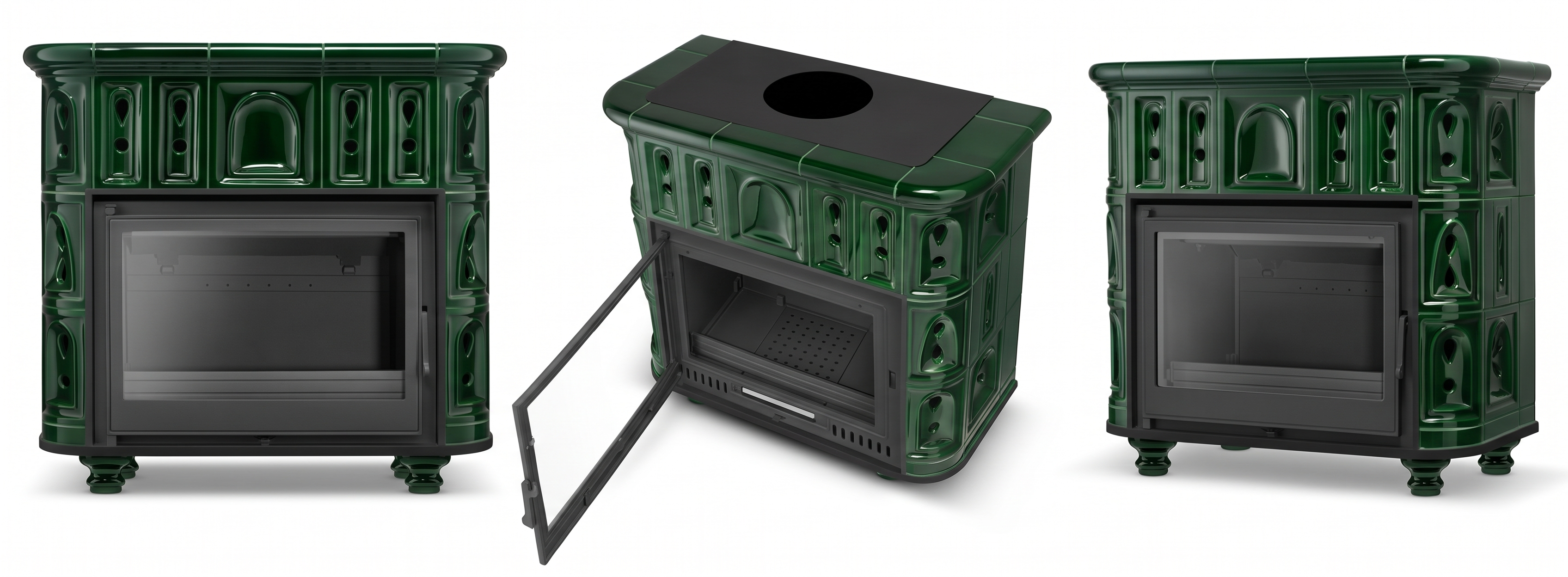 Piec kominek piecyk koza kaflowy ceramiczny BERGEN zielony wkład FERGUSS FGS-LUX18 11,7 kw