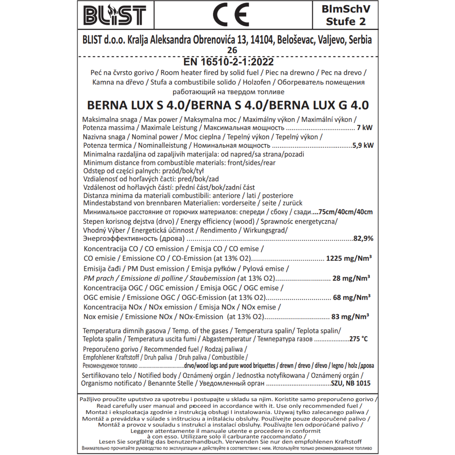 Piec kominek koza szamotowy BERNA LUX S 4.0 BLIST 5,9 kW A+