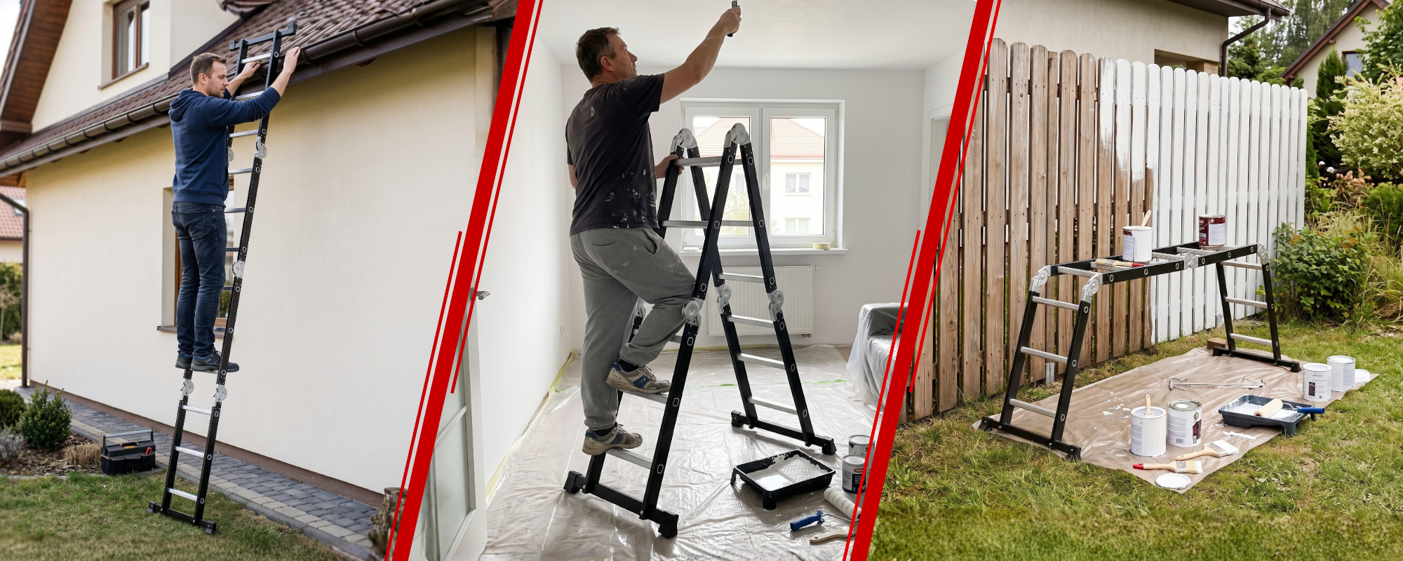 Drabina aluminiowa stalowa przegubowa składana wielofunkcyjna rozkładana 4x3 HIGHER Black