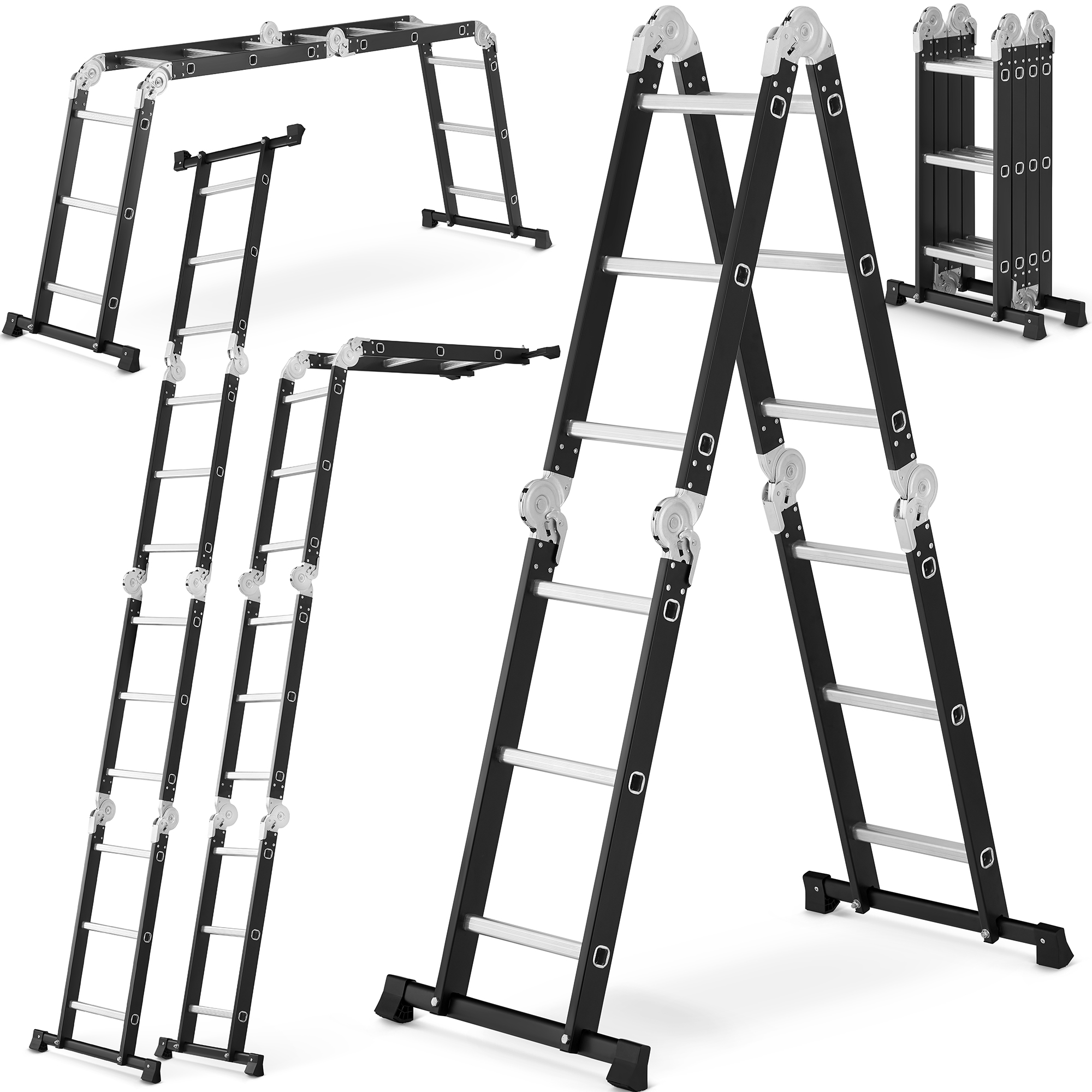 Drabina aluminiowa stalowa przegubowa składana wielofunkcyjna rozkładana 4x3 HIGHER Black
