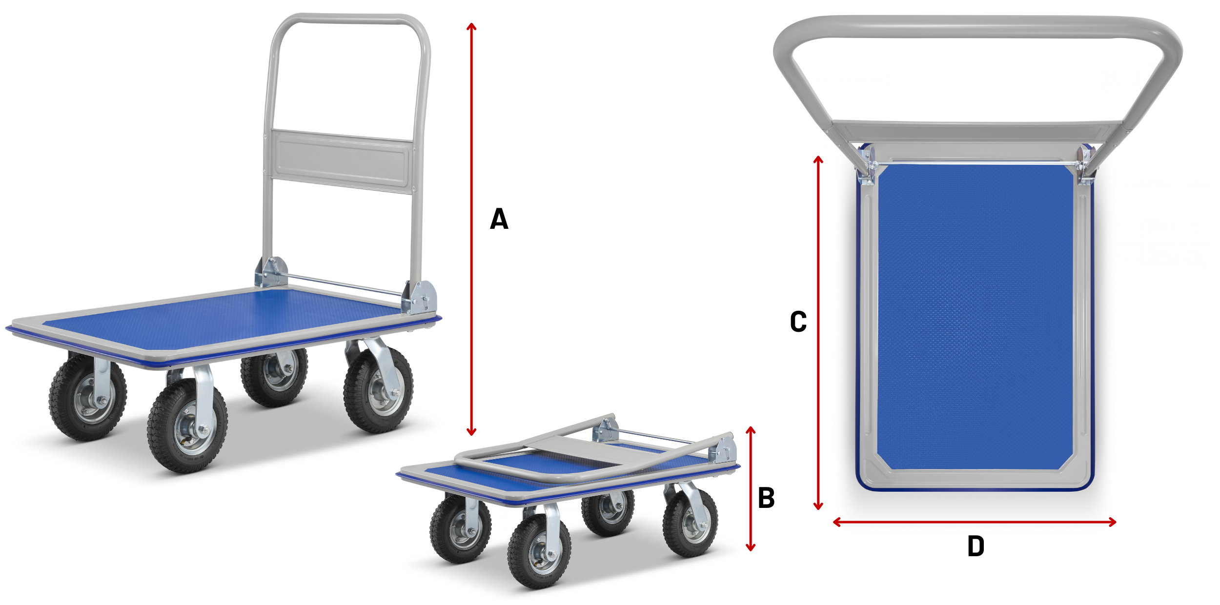 Wózek platformowy transportowy magazynowy 300 kg HIGHER koła pneumatyczne