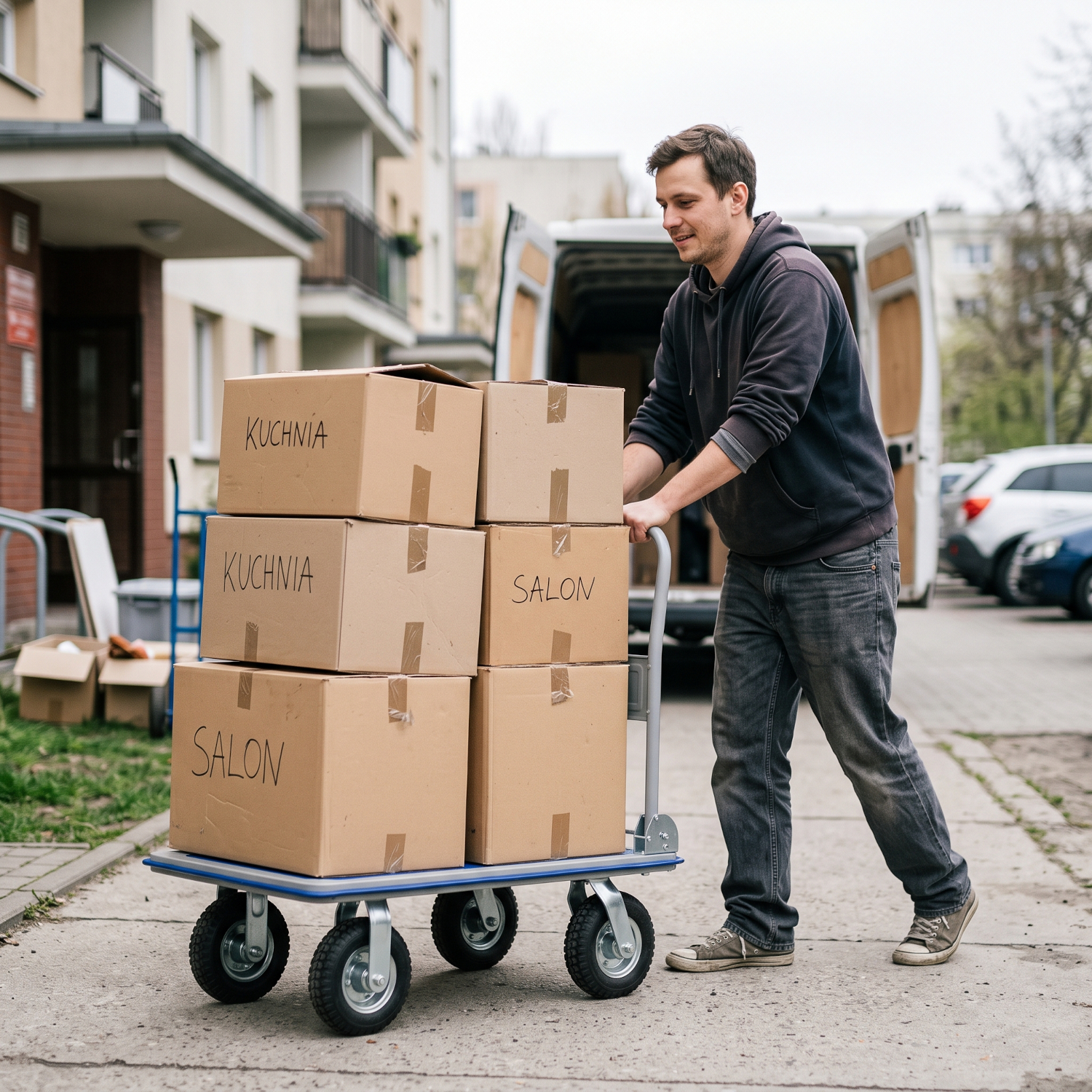 Wózek platformowy transportowy magazynowy 300 kg HIGHER koła pneumatyczne