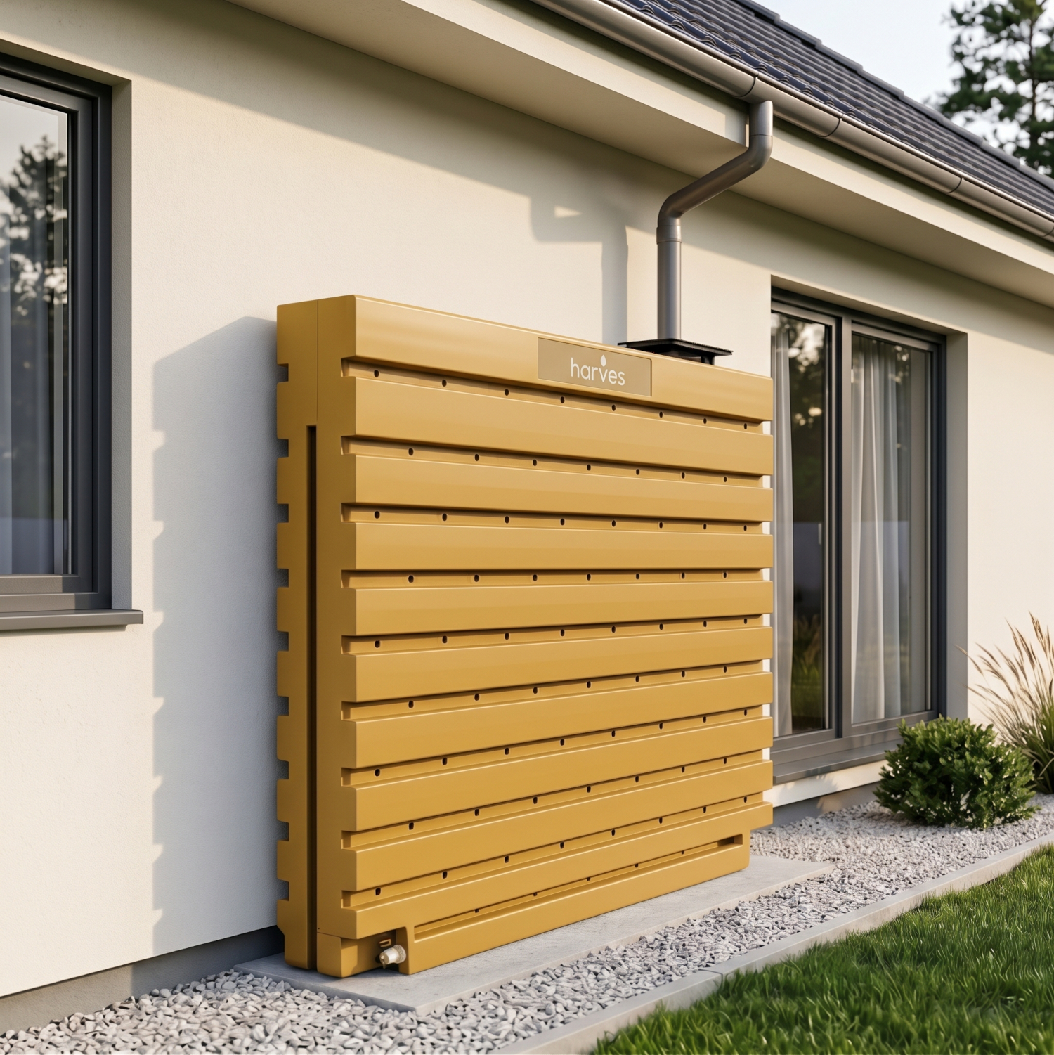 Ścienny zbiornik na deszczówkę wodę 1000 L płaski modułowy naziemny Rainwater Wall HARVES żółty