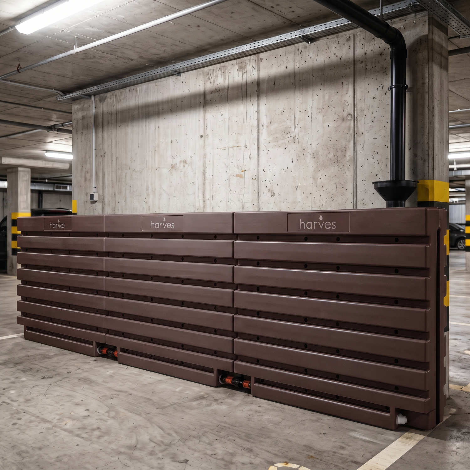 Ścienny zbiornik na deszczówkę wodę 1000 L płaski modułowy naziemny Rainwater Wall HARVES kolor brązowy