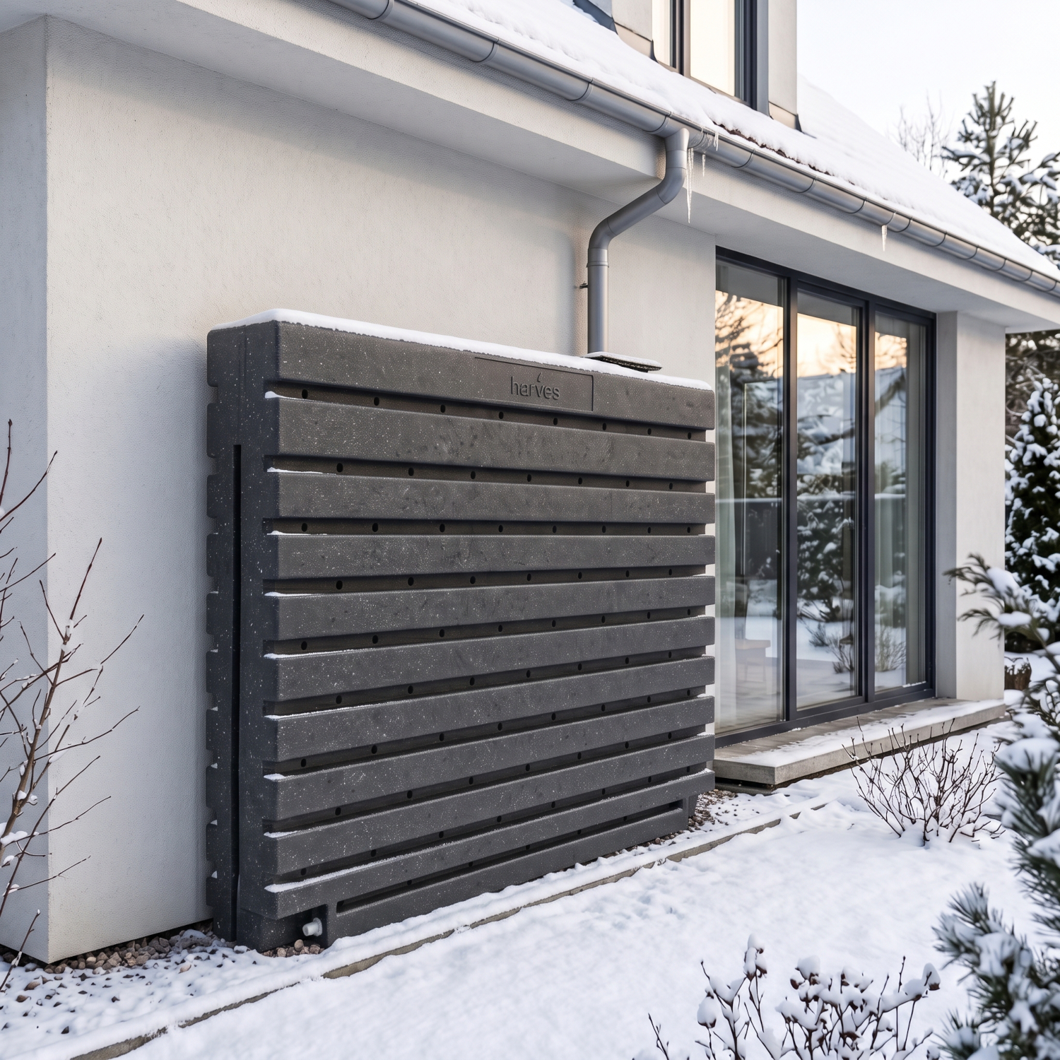 Ścienny zbiornik na deszczówkę wodę 1000 L płaski modułowy naziemny Rainwater Wall HARVES kolor ciemny szary terracota