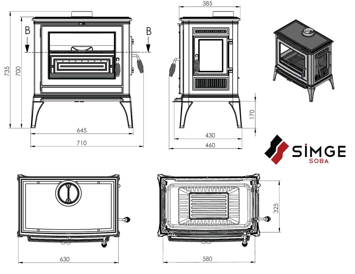 Piec piecyk kominek żeliwny wolnostojący koza 900 NOVA A+ 9 kW