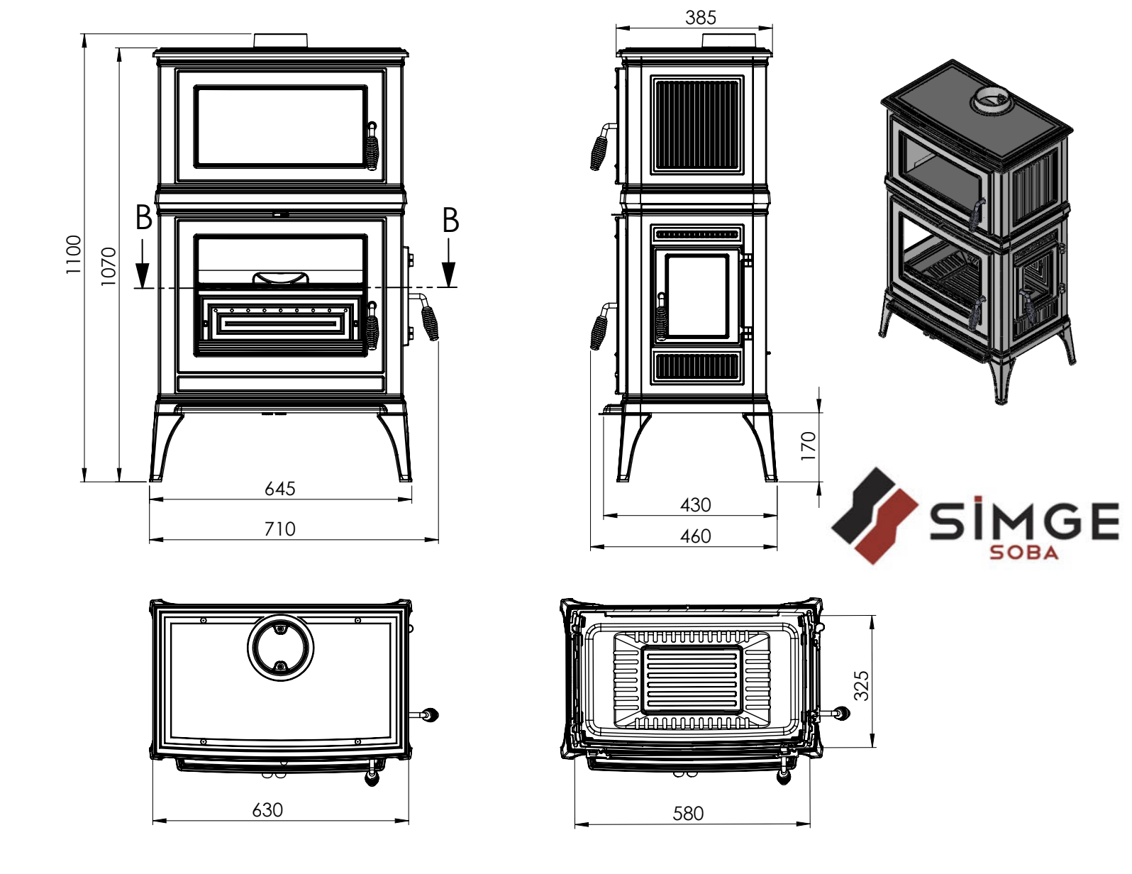 Piec piecyk kominek żeliwny wolnostojący koza 900 NOVA OVEN A 9 kW